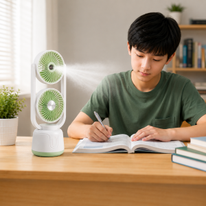 Rechargeable Dual Head Cooling Mist Fan, Children's Student Fan, Desktop Water Mist Fan