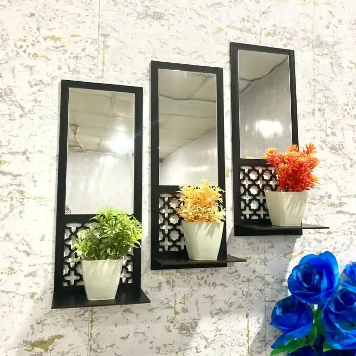 3 pc wooden shelf with mirror