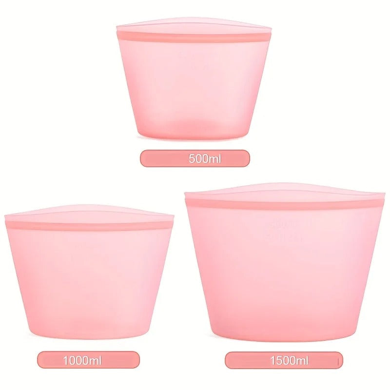 Reusable silicone food storage bags, leak-proof stand-up pouches