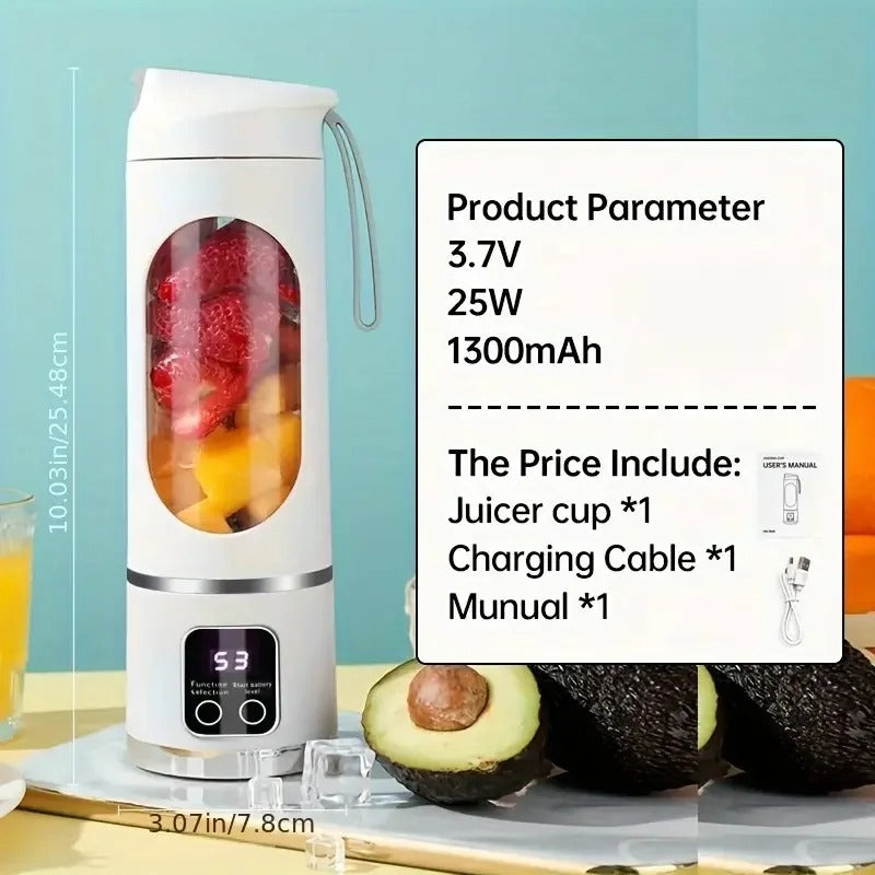 450ml Rechargeable Fruit Juicer, Portable Blender for Shakes, Mini Portable Electric Juicer