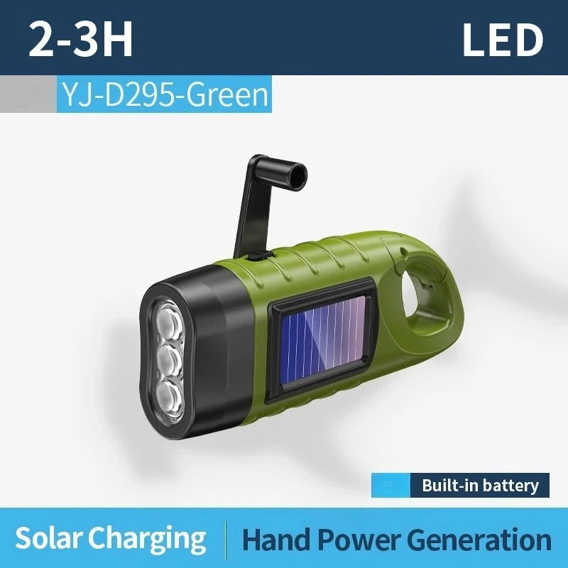 Hand Crank Solar Powered Flashlight, Emergency Rechargeable LED Survival Light with Quick Snap Carbiner