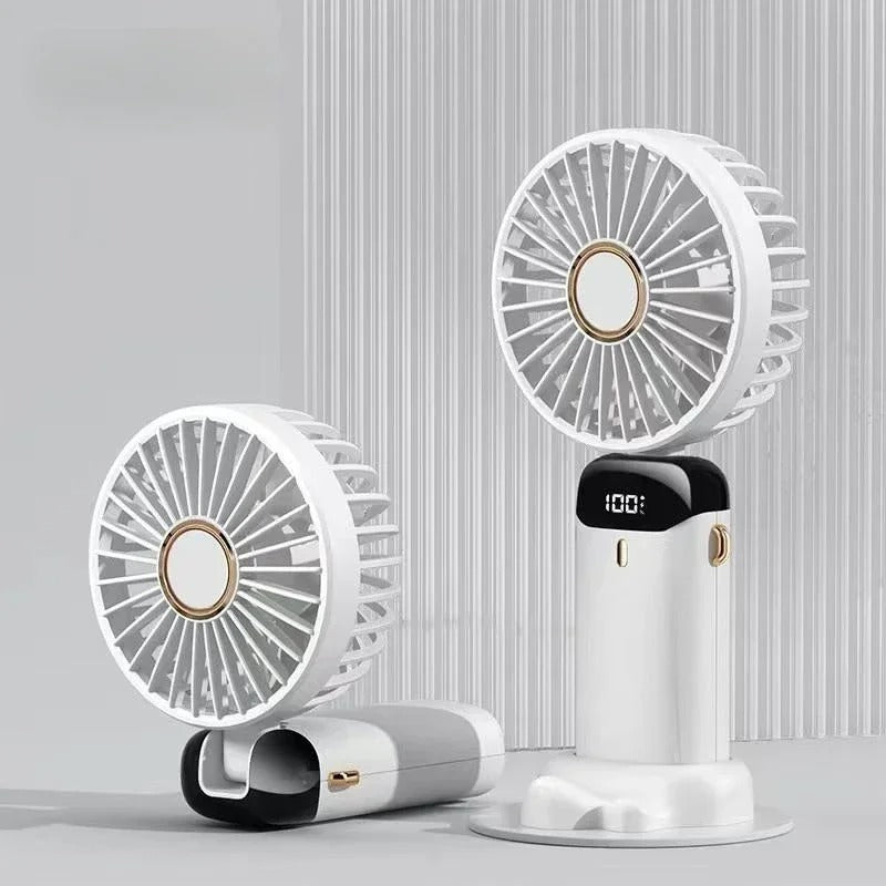 Portable Handheld Mini Fan 3000mAh Foldable Neck Hanging Fans 5 Speed Adjustable USB Charging Fan with Phone Stand and Screen