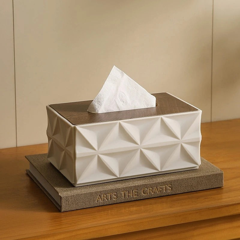 Large Capacity Wrinkle Tissue Box, Minimalist Desktop Organizer with Thick Solid Wood Lid, Space-Saving Home Storage Decor