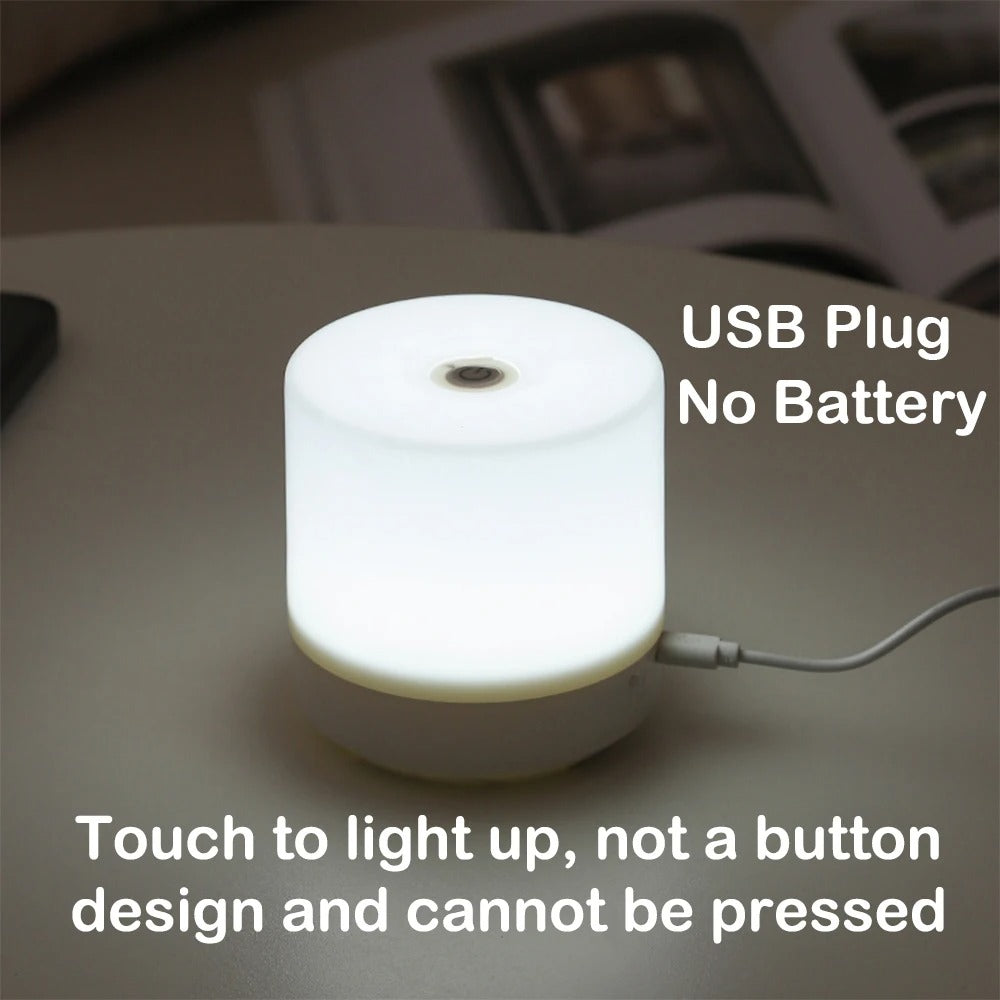 Night Light - Dimmable USB Rechargeable Desk Lamp with Adjustable Brightness, Modern White Cylindrical Design for Bedroom, Living Room, and Office Ambiance