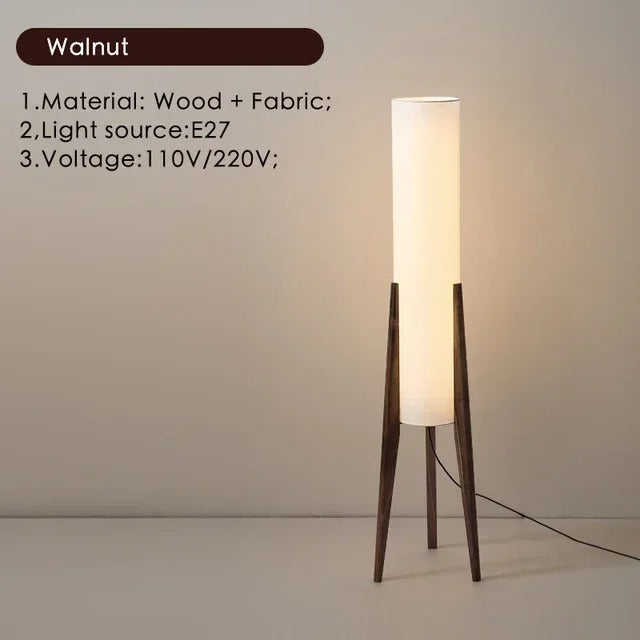 Japanese Wabi-Sabi floor lamp made of solid black walnut wood, Zen atmosphere