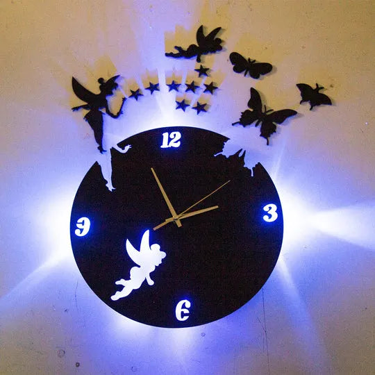 3D Fairy Wooden Wall Clock Ideal for Bedroom or Office Decor