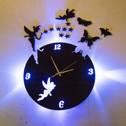 3D Fairy Wooden Wall Clock Ideal for Bedroom or Office Decor