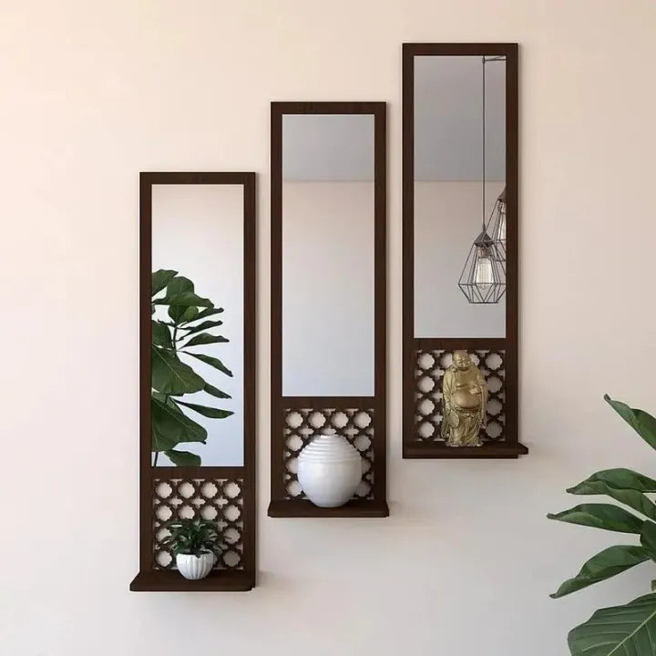 3 pc wooden shelf with mirror