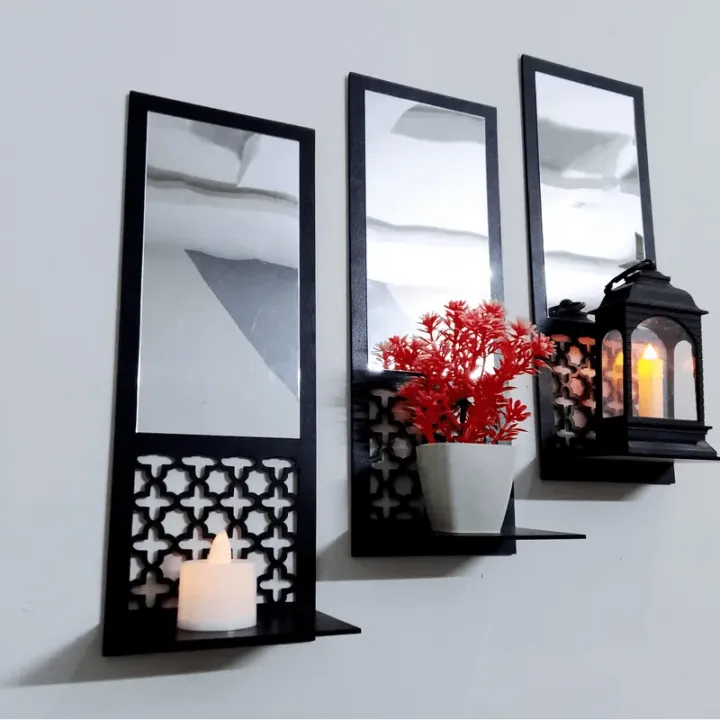 3 pc wooden shelf with mirror