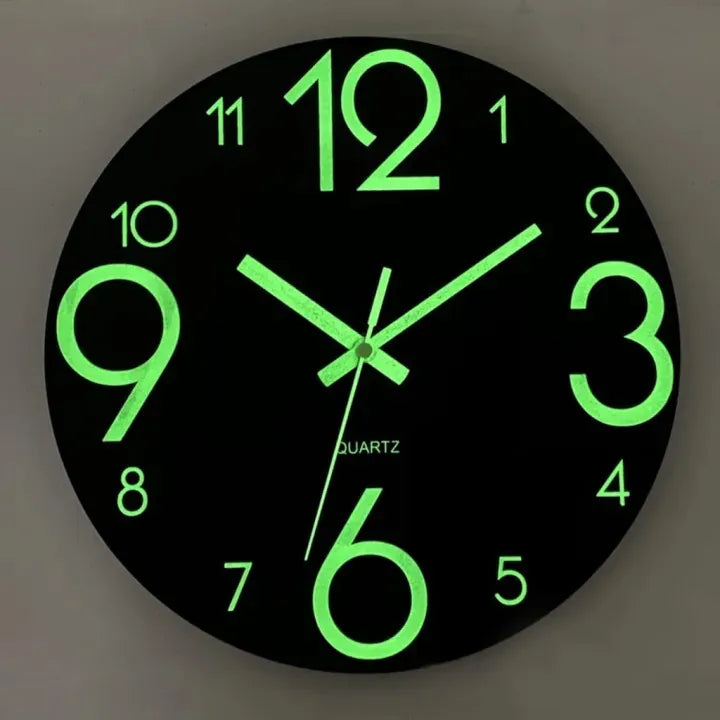 Night Light Wall Clock, Big size Glow in The Dark Wooden Wall Clock, Battery Operated Luminous Wall Clock