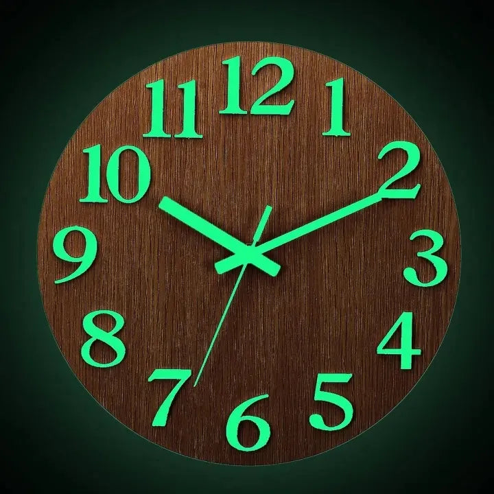 Night Light Wall Clock, Big size Glow in The Dark Wooden Wall Clock, Battery Operated Luminous Wall Clock