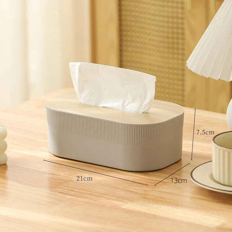 Plastic tissue box with wooden lid Scandinavian simplicity Style