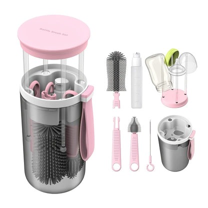Portable Bottle Brush Set Silicone Bottle Brush Nipple Brush Drain Rack for Travel