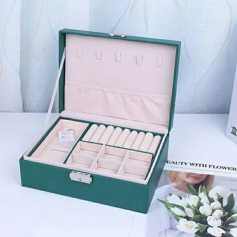 Portable Princess Cosmetics Box Small Simple Earrings Bracelet Ring Double-Layer Jewelry Box Necklace Storage Box