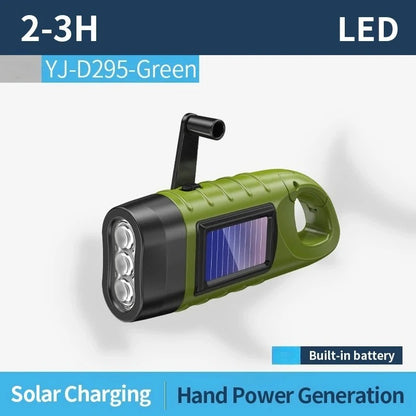 Hand Crank Solar Powered Flashlight, Emergency Rechargeable LED Survival Light with Quick Snap Carbiner