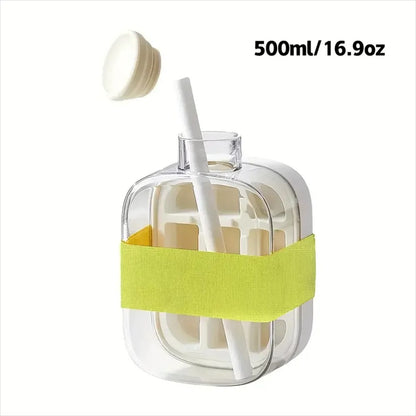 Ice cube bottle with straw, 2-in-1 touchless push-type ice cube bottle, easy-to-detach water bottle ice mold