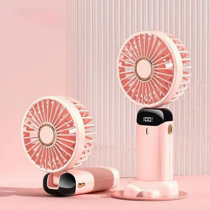 Portable Handheld Mini Fan 3000mAh Foldable Neck Hanging Fans 5 Speed Adjustable USB Charging Fan with Phone Stand and Screen