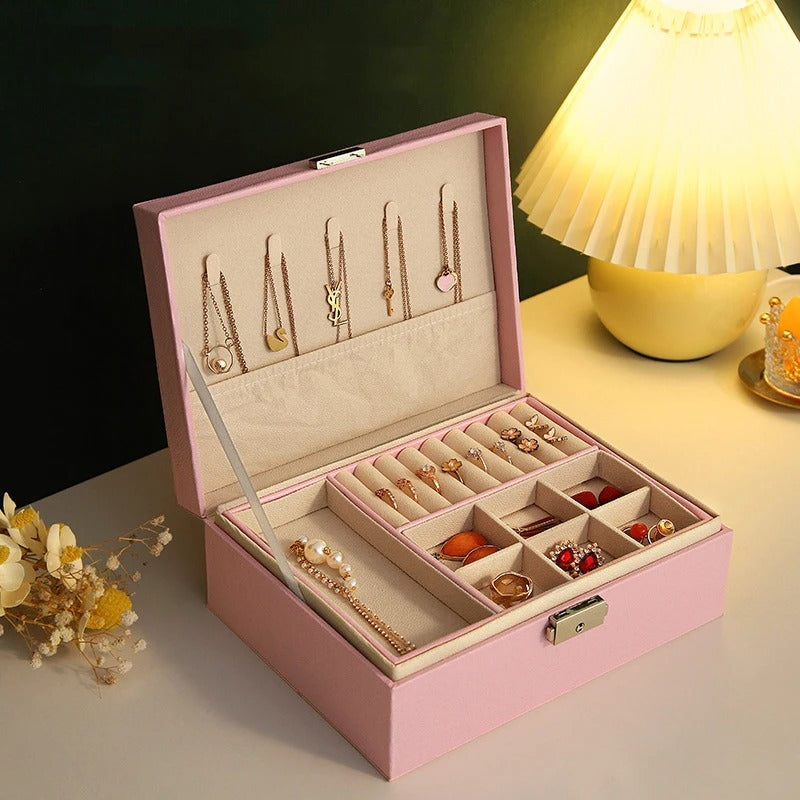 Portable Princess Cosmetics Box Small Simple Earrings Bracelet Ring Double-Layer Jewelry Box Necklace Storage Box
