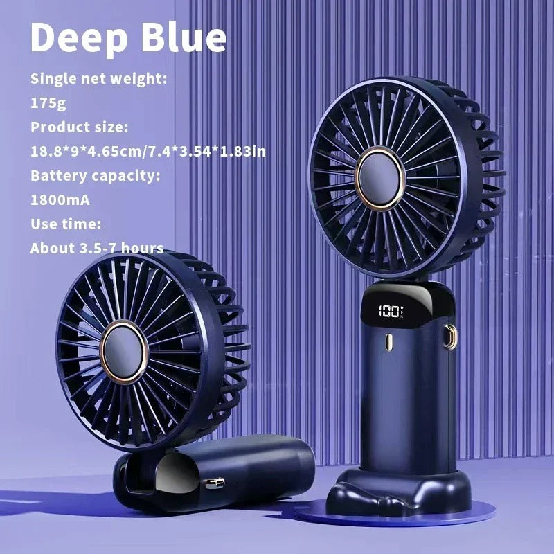 Portable Handheld Mini Fan 3000mAh Foldable Neck Hanging Fans 5 Speed Adjustable USB Charging Fan with Phone Stand and Screen