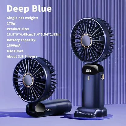 Portable Handheld Mini Fan 3000mAh Foldable Neck Hanging Fans 5 Speed Adjustable USB Charging Fan with Phone Stand and Screen