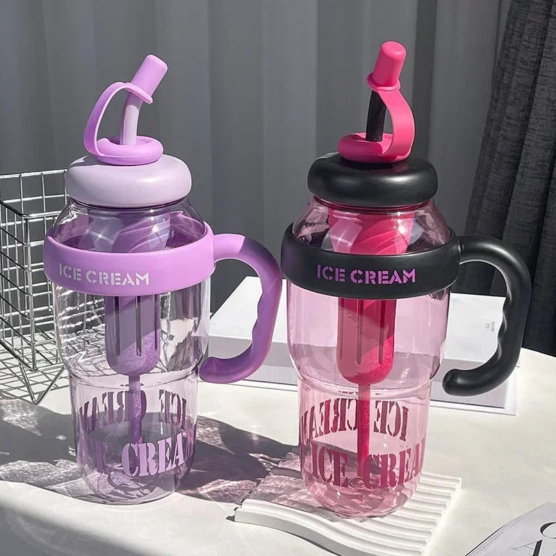 1PC 1300ML Portable Plastic Cup Large Capacity Plastic Straw Drinking Bottle Outdoor Travel Portable Gym Fitness Summer Water Cup