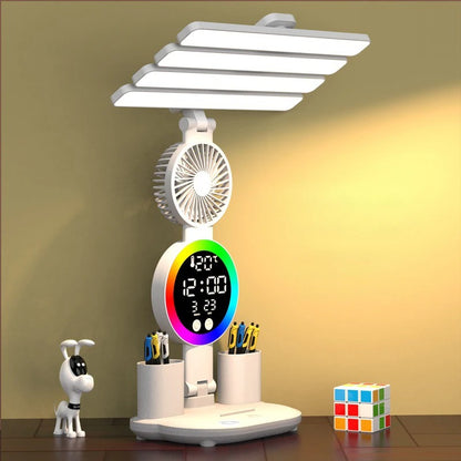 3 In 1 LED Fan With Desk Lamp, Rechargeable LED Desk Lamp with Fan, Portable LED Reading Lamp, Multifunctional Desk Lamp with Phone Holder