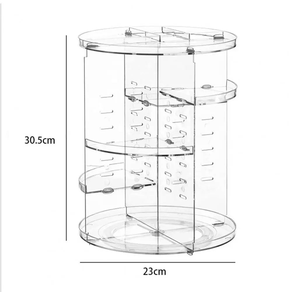 Cosmetic organizer storage box with 70% space-saving makeup organizer with large capacity and 360° rotating vanity design