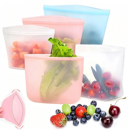 Reusable silicone food storage bags, leak-proof stand-up pouches
