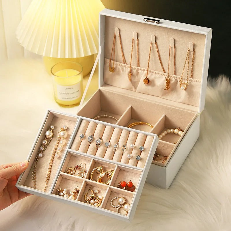 Portable Princess Cosmetics Box Small Simple Earrings Bracelet Ring Double-Layer Jewelry Box Necklace Storage Box
