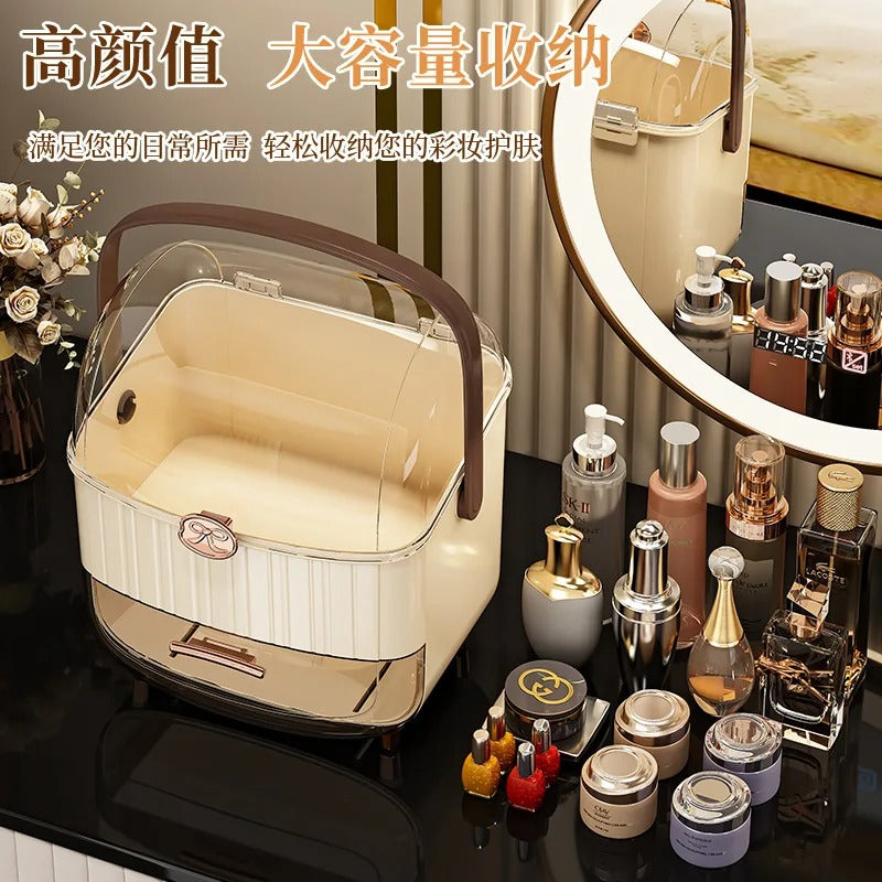 Lightweight luxury cosmetics storage box, dustproof, large capacity with lid, high-quality storage box for desk, lipstick vanity