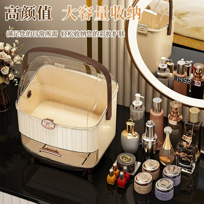 Lightweight luxury cosmetics storage box, dustproof, large capacity with lid, high-quality storage box for desk, lipstick vanity