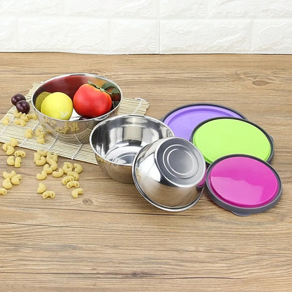 Set of 3 nesting stainless steel food containers with leak-proof lids, stackable, space-saving, for lunch and picnic