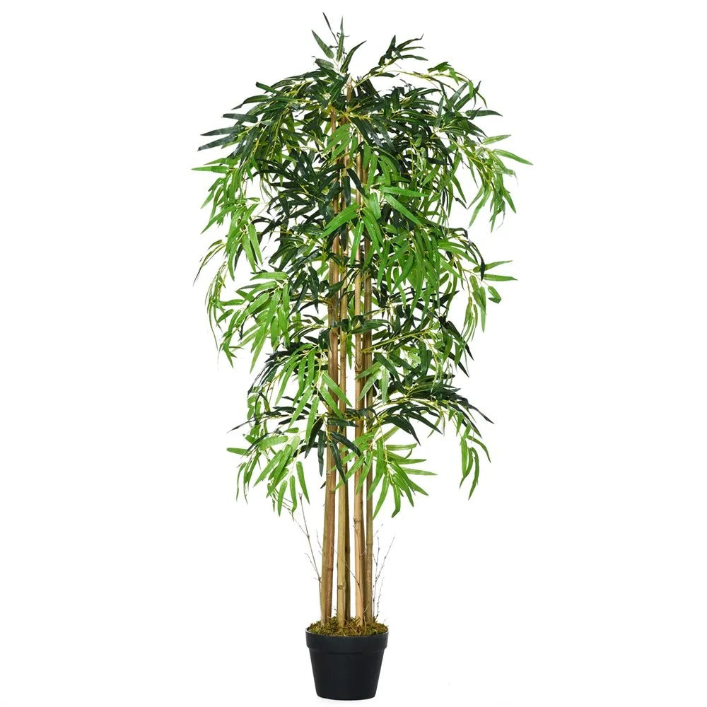 Artificial Bamboo With Flower Pot Plant Leaves Realistic Decorative