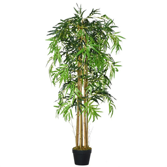 Artificial Bamboo With Flower Pot Plant Leaves Realistic Decorative