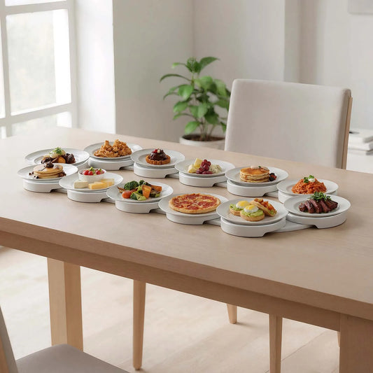 4 rotating trays for dining
