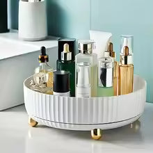 1 pc 360-degree rotating cosmetic storage box, large capacity makeup organizer, round plastic skincare product display case