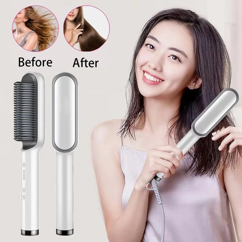 Portable hair straghtening brush tool