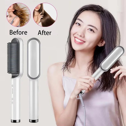 Portable hair straghtening brush tool