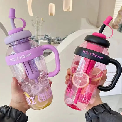 1PC 1300ML Portable Plastic Cup Large Capacity Plastic Straw Drinking Bottle Outdoor Travel Portable Gym Fitness Summer Water Cup