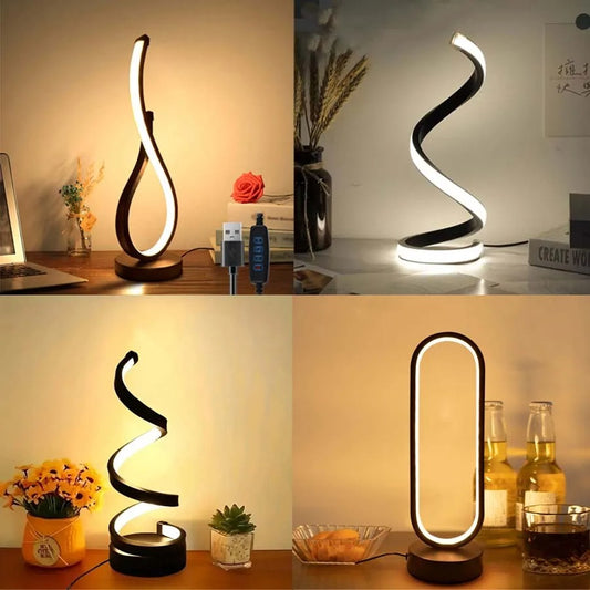 Creative spiral LED night light, 3-color, dimmable, desk lamp, reading light for living room, office, desk