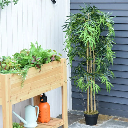 Artificial Bamboo With Flower Pot Plant Leaves Realistic Decorative