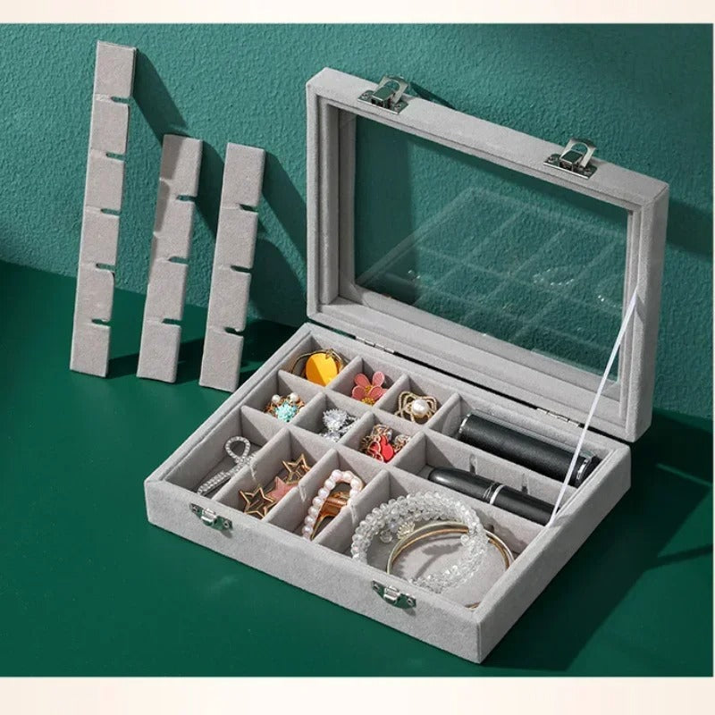 New velvet and glass jewelry storage box