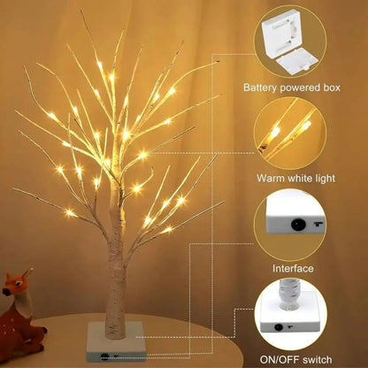 Birch tree lamp with 3 battery packs led lamp