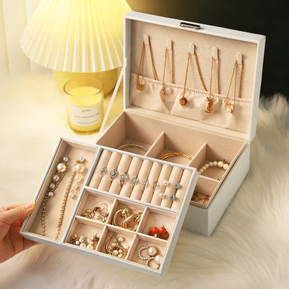 Portable Princess Cosmetics Box Small Simple Earrings Bracelet Ring Double-Layer Jewelry Box Necklace Storage Box