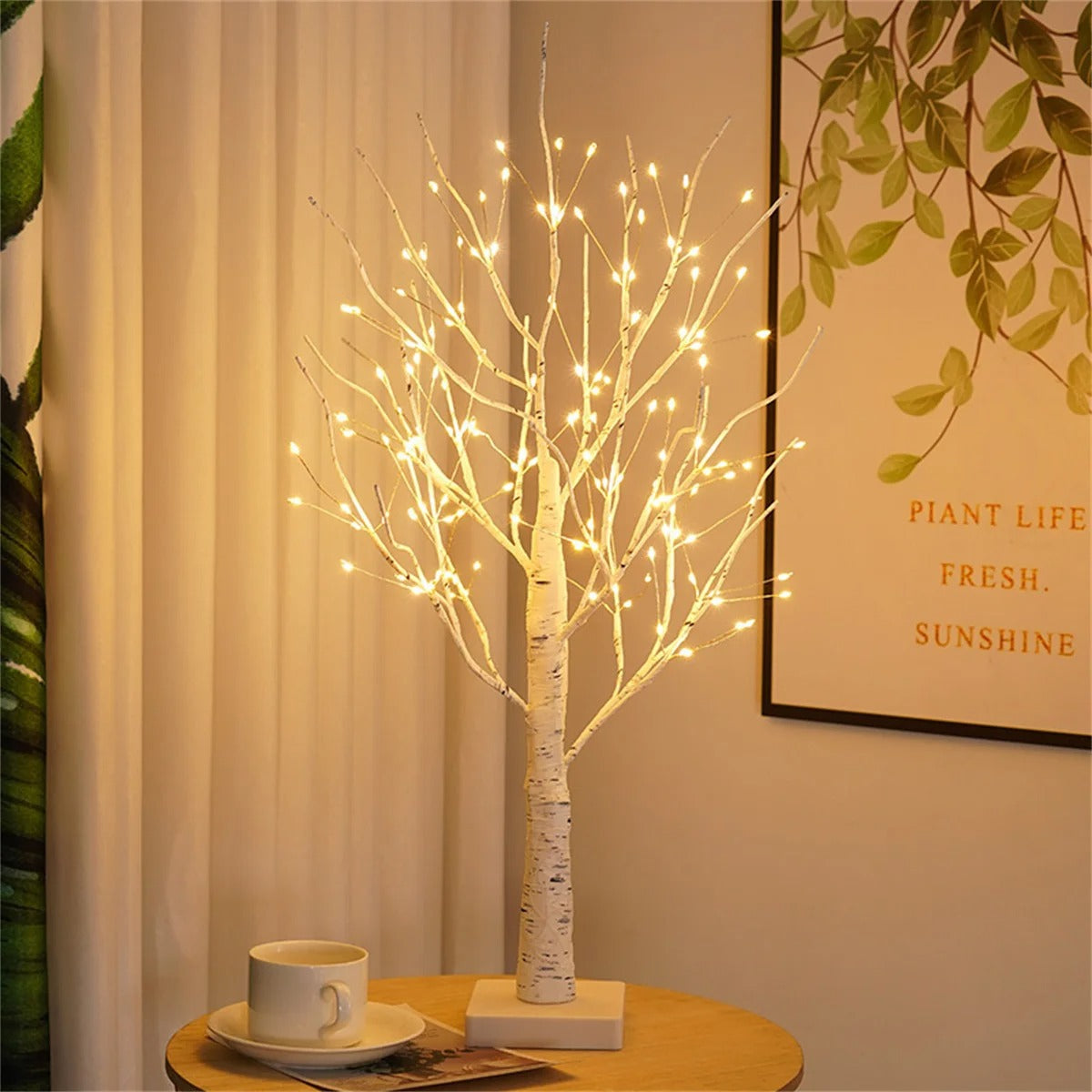 Birch tree lamp with 3 battery packs led lamp