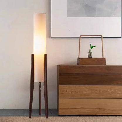 Japanese Wabi-Sabi floor lamp made of solid black walnut wood, Zen atmosphere