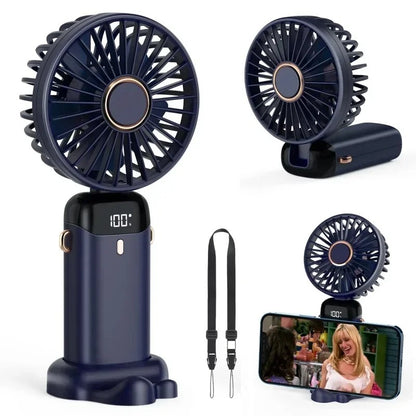 Portable Handheld Mini Fan 3000mAh Foldable Neck Hanging Fans 5 Speed Adjustable USB Charging Fan with Phone Stand and Screen