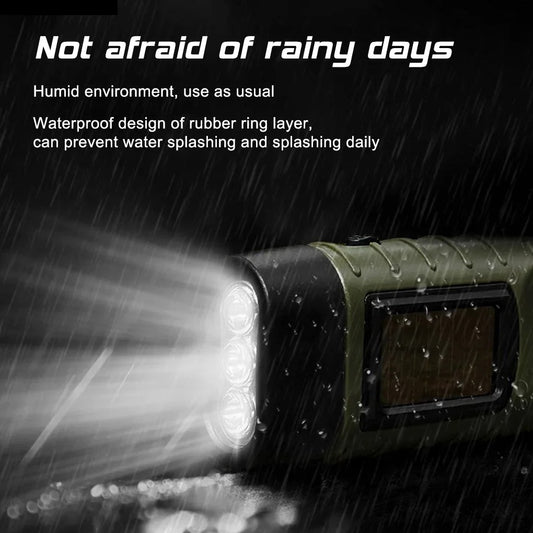 Hand Crank Solar Powered Flashlight, Emergency Rechargeable LED Survival Light with Quick Snap Carbiner