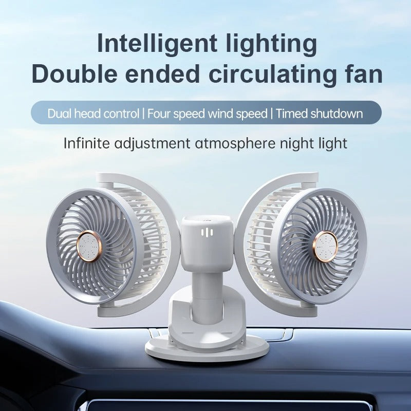 Dual head, independent control, multi-angle fan, vertical/clip-on, height adjustable