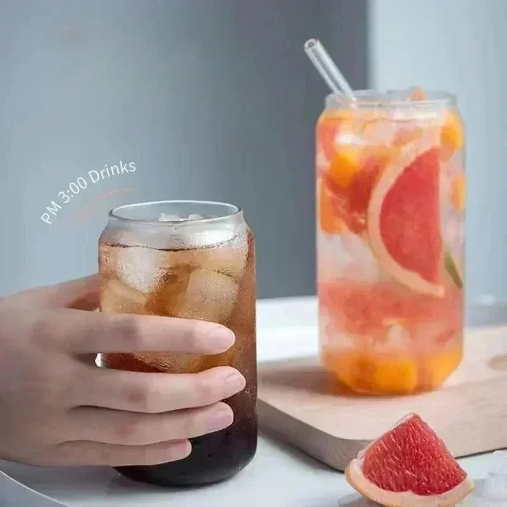 Glass Cup With Wooden Lid And Straw